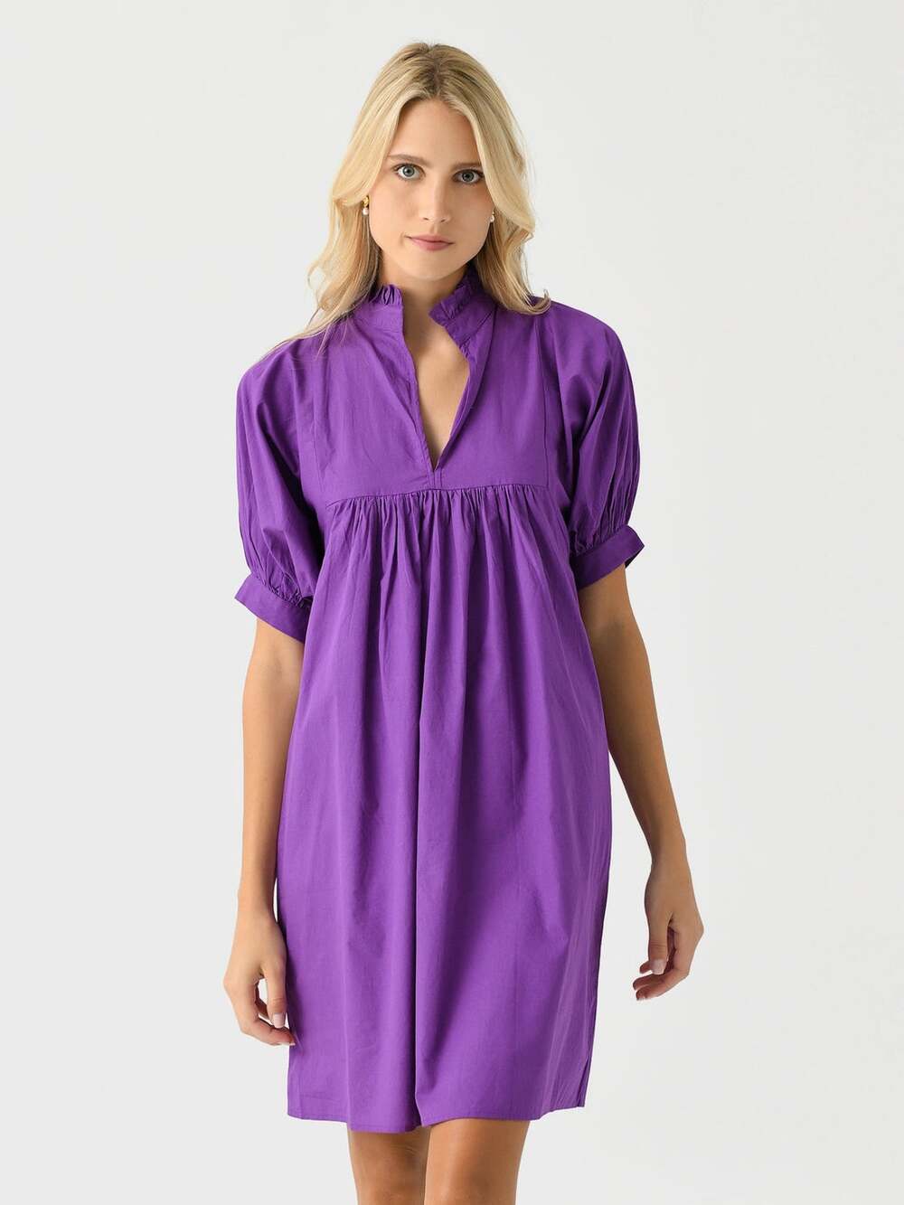 Never A Wallflower High Neck Dress Purple Cotton Poplin Mini
